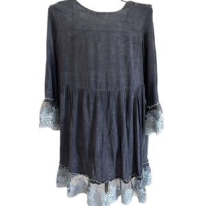 Anthropologie Velzera Stone Wash Tunic/Dress with Lace Embellishment Size Large